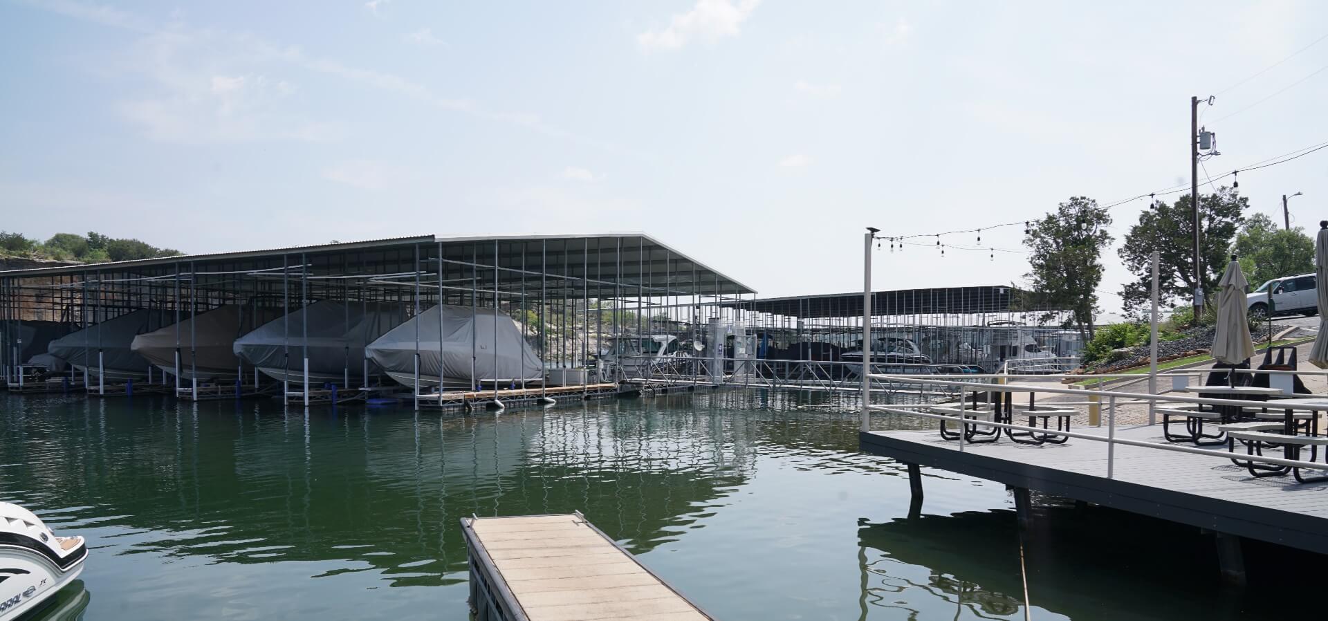 boat wet slips at Bluff Creek Marina on Possum Kingdom Lake, Strawn, Texas